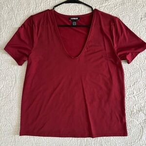Express Women's Deep Red Short Sleeve Tee